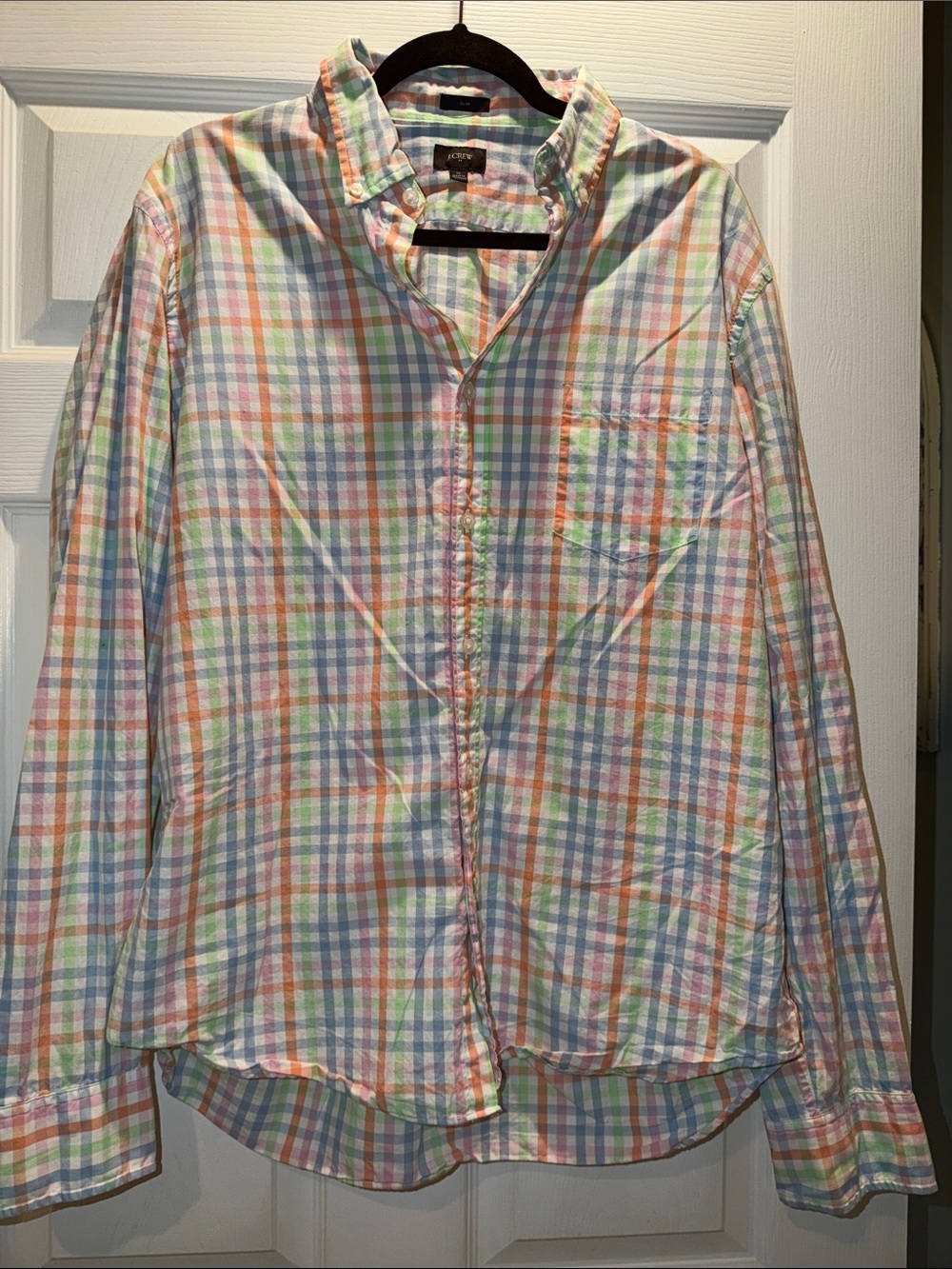 J. Crew Pastel Plaid Button-Down Shirt in Blue, Green, Orange